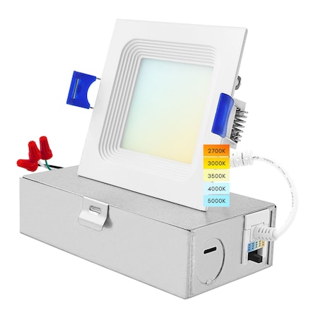 Luxrite 3 Inch Square LED Recessed Downlight 5CCT 2700K-5000K 8W 540LM Dimmable Wet Rated ETL Baffle LR23738-1PK